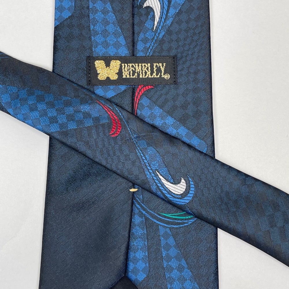 Vintage Wembley Tie Necktie Geometric Abstract Men Navy Blue Retro 80s 90s Mod - Picture 3 of 6